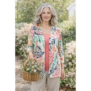Chico’s Cardigan Sweater Open Front Cotton Blend Lightweight Sz XL